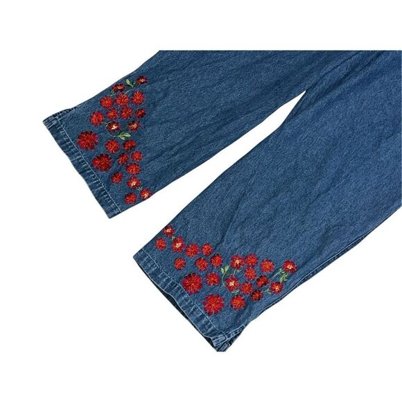 NEW WITH TAGS WOMEN DENIM & CO Y2K Embroidered floral details Denim Overalls Dun - Picture 8 of 13
